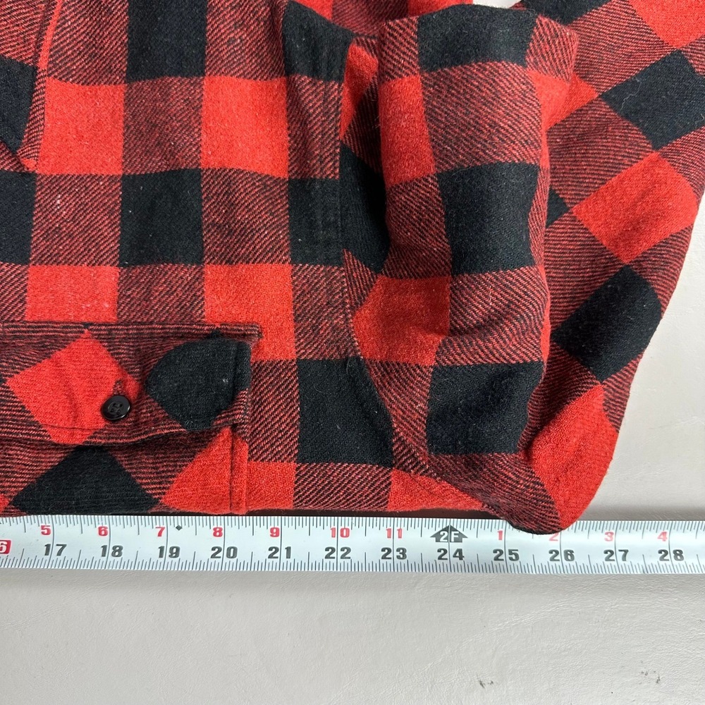 Vtg 70s Sears Kings Road Buffalo Plaid Wool Shirt Jacket CPO Red Black XL - Picture 9 of 11